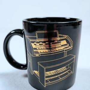 Vintage 1989 AIM Black and Gold Organ Musical Instrument Coffee Mug